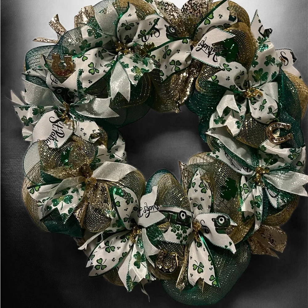 Festive Green and Gold Holiday Wreath